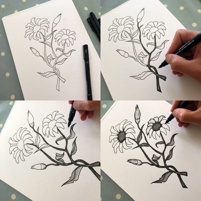 Free Flower Drawings Hand Drawn Flower Drawing Floral Artwork