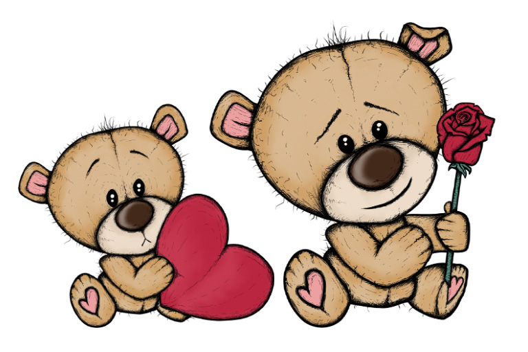 cute animated teddy bears with hearts